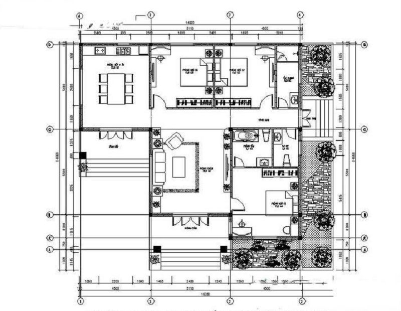 Bản vẽ thiết kế mẫu nhà đẹp 1 tầng có diện tích 8x12m