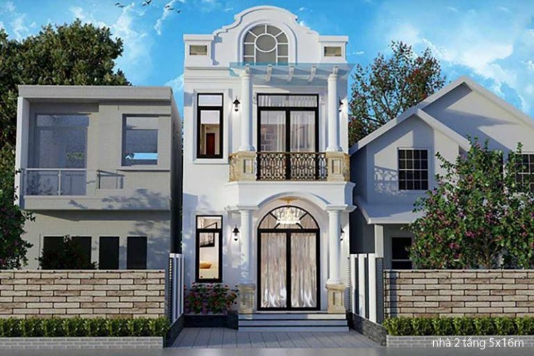 Mẫu nhà 2 tầng 3 phòng ngủ 5x16m đẹp, hiện đại 2023