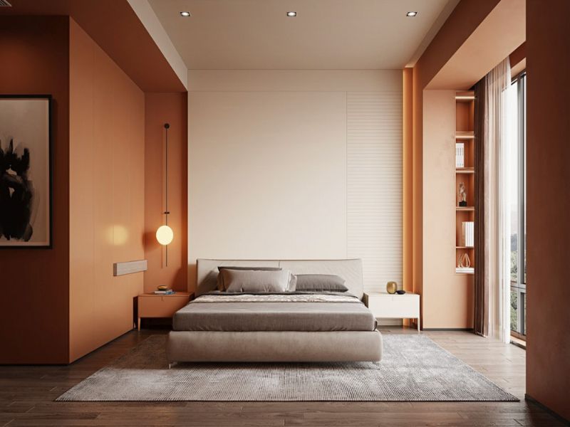 Mẫu căn hộ 2 phòng ngủ thiết kế điểm xuyết gam màu nóng
