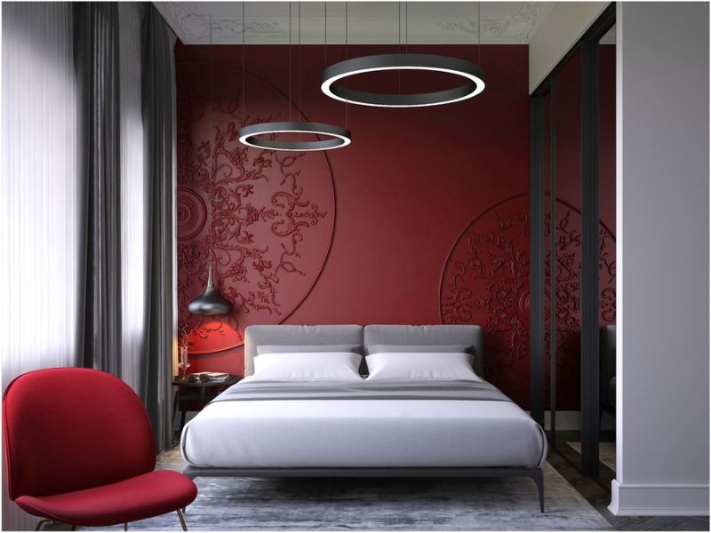 Mẫu phòng ngủ phong cách Trung Quốc hiện đại với màu đỏ làm chủ đạo
