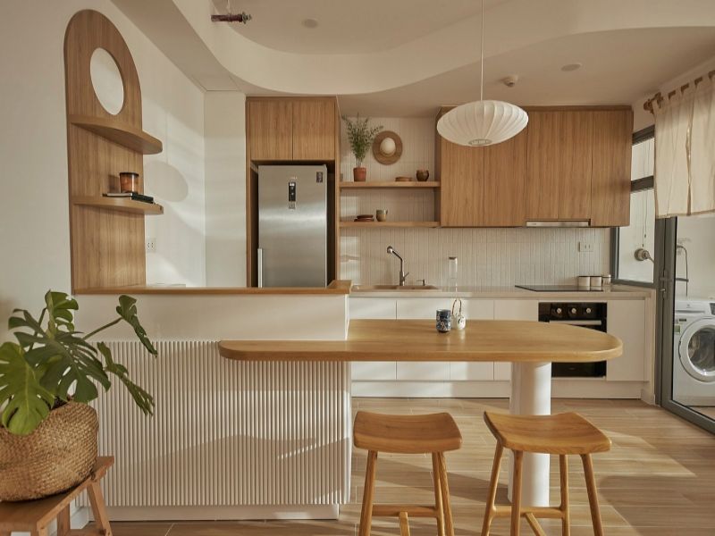 Phòng bếp kiểu Nhật thiết kế nội thất bằng gỗ