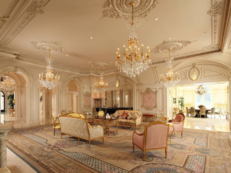 Thiết kế nội thất phòng khách theo phong cách Rococo Luxury 