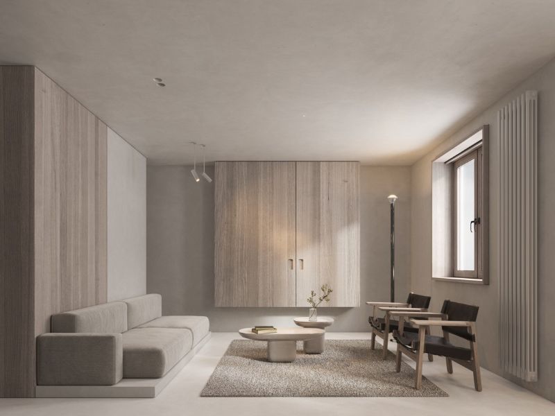 Thiết kế phòng khách chung cư 60m2 tối giản với màu xám hiện đại
