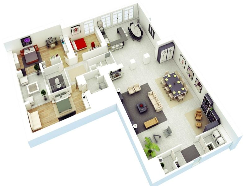 Căn hộ chung cư 100m2 thường có thiết kế từ 2 đến 3 phòng ngủ