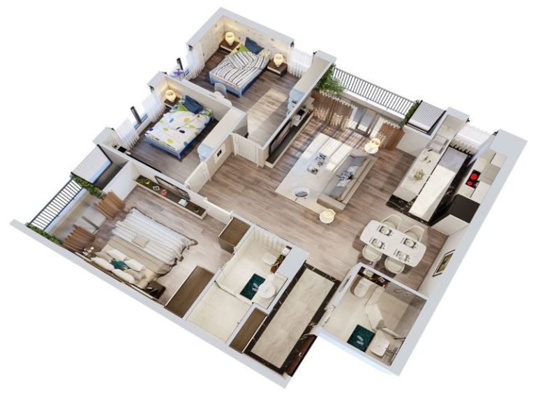 Tổng hợp thiết kế chung cư 90m2 3 phòng ngủ đẹp, tiện nghi 2023