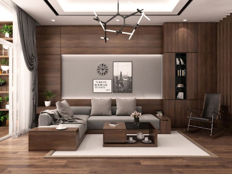 Mẫu thiết kế căn hộ 70m2 2 phòng ngủ sử dụng nội thất gỗ
