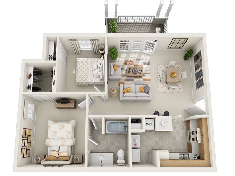 Nhà chung cư 70m2 thường được thiết kế 2 phòng ngủ 