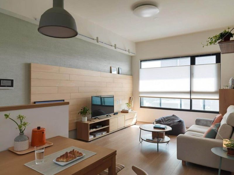 Phòng khách chung cư kiến trúc Nhật Bản đơn giản, đầy đủ tiện nghi