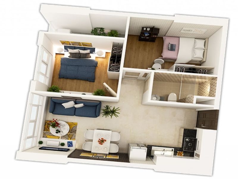 Thiết kế chung cư 40m2 2 phòng ngủ để đảm bảo tối ưu công năng