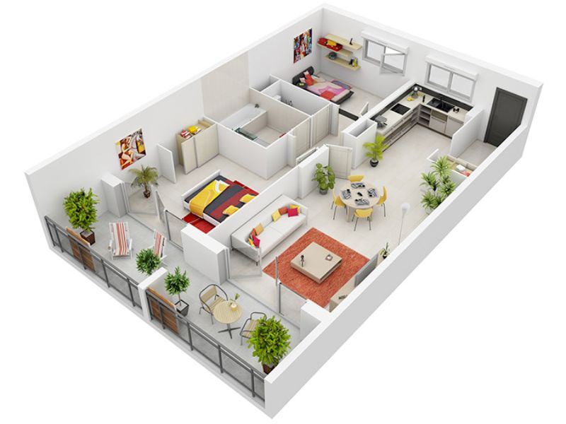 Thiết kế chung cư 60m2 2 phòng ngủ trở thành lựa chọn của nhiều gia đình
